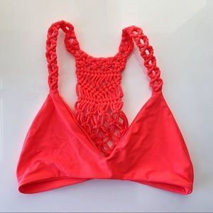 Mikoh Macrame Trimmed Neon Pink Triangle Top